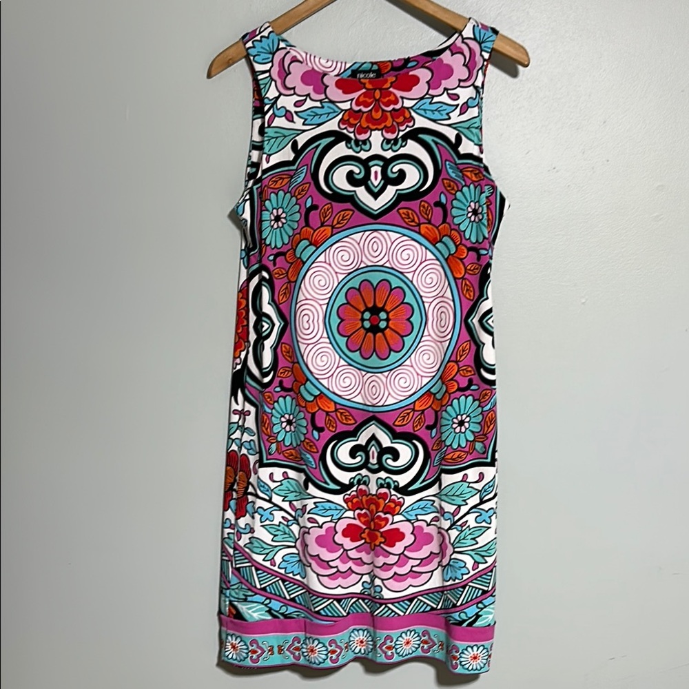 Nicole by Nicole Miller Pink Teal Floral Medallion Mini Dress